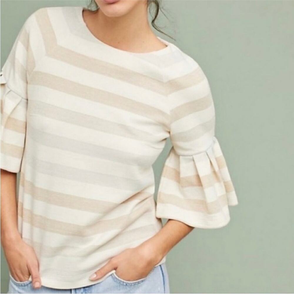 Maeve Helsa Bell Sleeve Knit Top Metallic Stripe Shirt MEDIUM Anthropologie